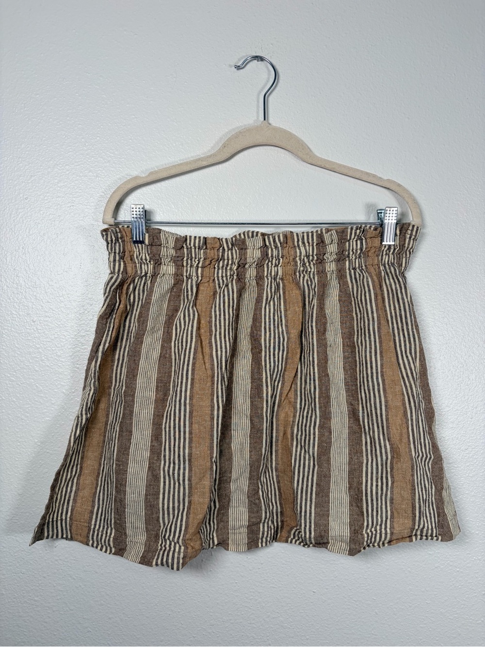 Free People Vertical Striped Linen Mini Skirt in Brown and Cream Size Large
